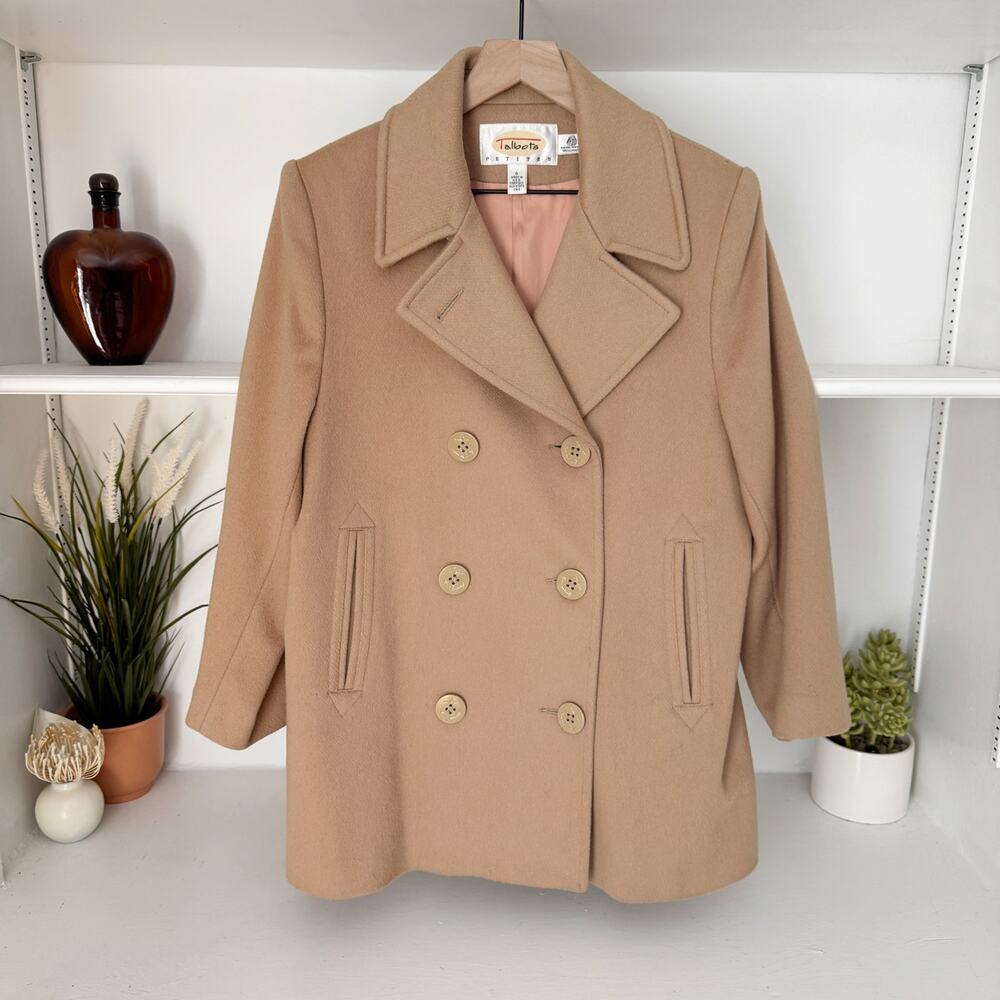 Vintage Talbots Camel Tan 100% Wool Double Breasted Peacoat Size 6P